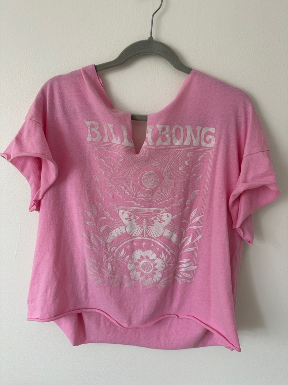 Billabong Pink Graphic Notch-Neck Tee